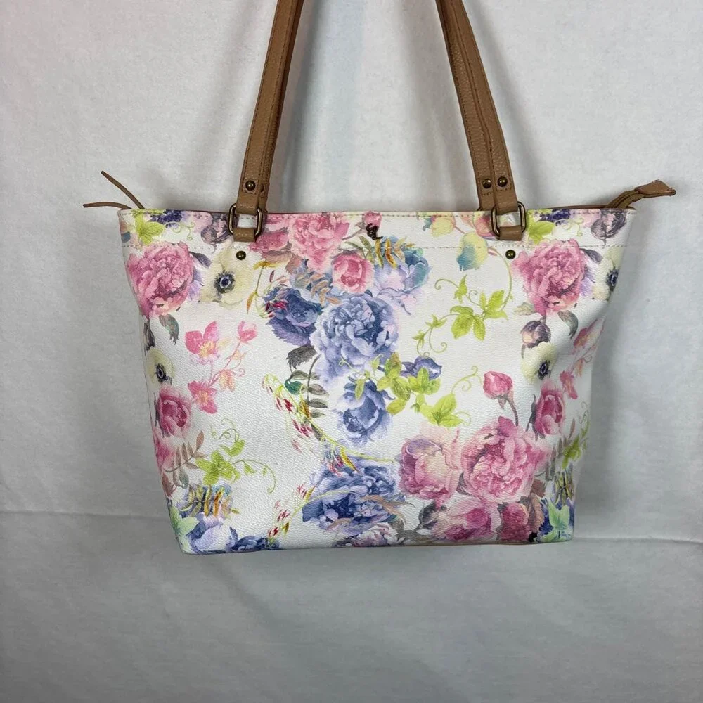 Great Condition Elliott Lucca Delphine Floral Tote  Pink & White Purple - Picture 3 of 11